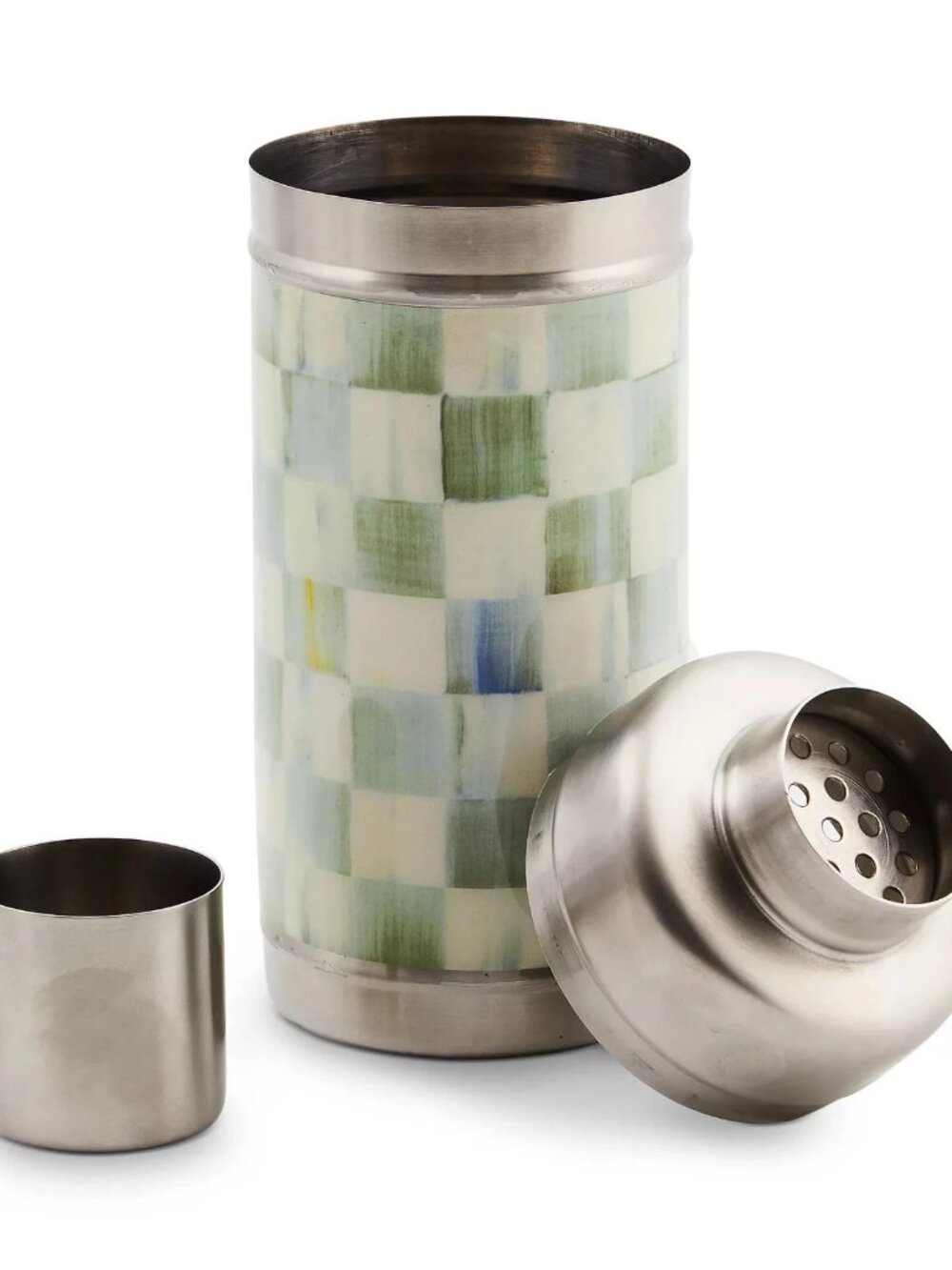 MacKenzie-Childs Sterling Check 3260 Cocktail Shaker 20 Oz Stainless Steel